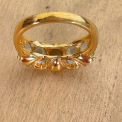 Gold Tone Costume Ring w Channel Set Blue Stones, China Sz 8.75