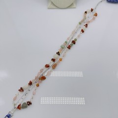 Vintage Beggars Bead Necklace Semi Precious Gemstones 31″ Pink Green Clear