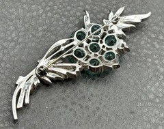 REJA Sterling Pave Rhinestone Unfoiled Faux Aquamarine Chatons Spray Flower Pin
