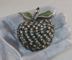 Oversized Vintage Francois Blue Rhinestone Encrusted Apple Brooch