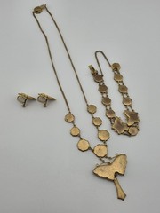 Rare 1940s Japanese 24K Gold Plated Damascene Butterfly Necklace Bracelet Set