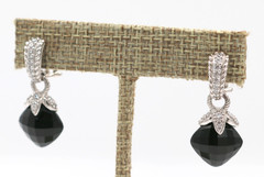 Judith Ripka Sterling Silver 925 Black Onyx Cubic Zirconia Dangle Drop Earrings