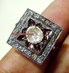 ART DECO VICTORIAN ANTIQUE ROSE CUT DIAMOND 0.86ct SILVER PARTY STYLE POLKI RING
