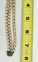 Vintage Triple Strand Faux Pearl Bracelet With Fancy Rhinestone Clasp 6.5”