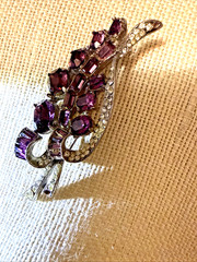Vintage Joseph Wiesner NY amethyst & rhinestone brooch 2.75 Glamour Party Pin