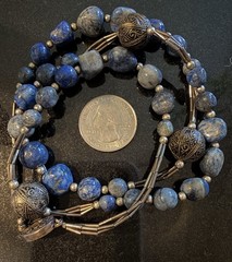 Vintage Chinese Export Sterling Silver Lapis Bead Filigree Clasp Necklace