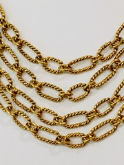 Vintage Antique Gold 4 Strand Textured Link Necklace 15”+3” Ext