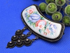 VTG OLD russian Cupronickel Finift Enamel Retro porcelain brooch German Silver