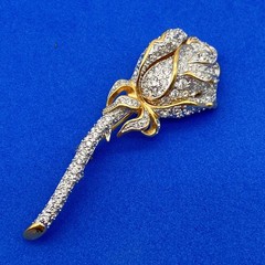 Vintage Erwin Pearl Brooch Rose Flower Rhinestone Encrusted Gold Tone 2.5″