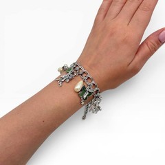 Kirks Folly Secret Garden Charm Bracelet Fairies Moon Bee Silver Tone Box