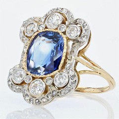 Antique Style Cocktail Ring 2.3 Ct Lab Created Sapphire 14k Yellow Gold Plated