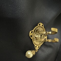 Vintage Gold Tone Cameo Dress Clip Faux Pearl Dangle . Estate Jewelry 1940