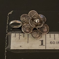 VTG Sterling Silver 3D Lace Filigree Rose Flower Pendant 1.25” AN823-30 N