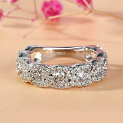 2.00 CT Round Cut Moissanite Half Eternity 14K White Gold Plated Engagement Band