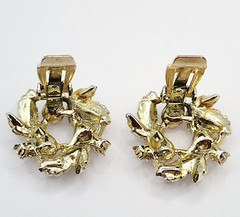 Judy Lee Leaf Leaves Wreath with Faux Pearls & Crystals Vintage Clip On Earrings