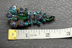 VTG Dog Tooth Prong Blue Green Rhinestone Cupcake Setting Brooch Dangle REPAIR