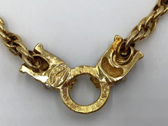 Vintage JACKIE COLLINS Rhinestone Cat Panther Leopard Gold Plated Necklace 19″
