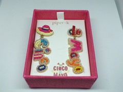 Post Pierced Earrings Gold Tone Colorful Beads CINCO De Mayo Box PIPER K 2 3/4″