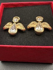 Avon Crystal Rhinestone Angel Pierced Earrings Nickel Free Studs Vintage 1990s