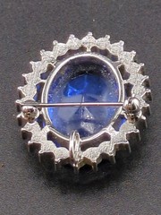 Vintage Sky Blue Oval Rhinestone Silver Tone Brooch Pendant 35mm