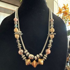 Vintage Statement Necklace Mixed Material Unique Stones 30 Inch Length