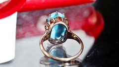 10k rose gold size 3 ring 2.50ct turquoise solitaire 1890’s antique 2.71gr N3188