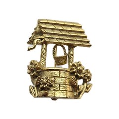 Vintage Wishing Well Brooch Movable Gold Tone 1.75″