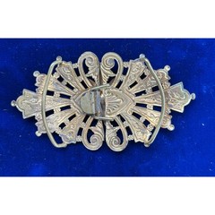 Vintage Filigree Art Noveau Belt Buckle Gold Toned Brass Enamel Detail 3.5″ x 2″