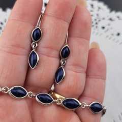 Retro Liz Claiborne Navy Blue Lucite 7.5″ Bracelet 1.25″ Earring Set Silver Tone