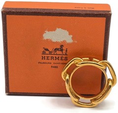 Hermès Chaîne d’Ancre Scarf Ring Vintage Gold Plated Anchor Link Design with Box