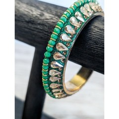 Vintage Bracelet / Bangle – Green & Gold Tone with Fancy Detail