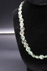 Vtg Clear Light Green Beaded Necklace Maybe Prehnite Fluorite Silver Tone Clasp