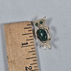 3 Vintage OWL Pin Brooch Lot: Gold Tone Green Belly, Rhinestones, Liz Claiborne