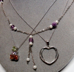3 Piece Lot 925 Sterling Silver Pendant Necklaces Pearl Cubic Zirconia 16.4g