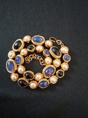 Spectacular Vintage Monet Adjust. Choker Peal Faux Black Jade Tanzanite Saphire