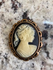 Vintage Cameo Brooch Gold Tone Oval Lady Portrait Pin Victorian Revival Style