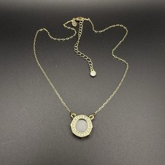 Vintage Gold Tone Glass Charm Rhinestone Halo Pendant Necklace Adjustable Chain