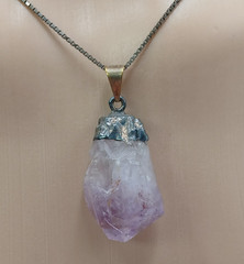 VTG 925 Raw Amethyst Stone Necklace 30in Sterling Silver 13gtw Box Chain Natural