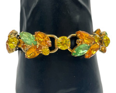 VTG Juliana D&E Fall Autumn color Rhinestone 5 link bracelet safety chain 7″