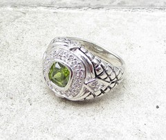 925 Sterling Silver Peridot & Cubic Zirconia Cocktail Ring Sz 6.5 RG1651