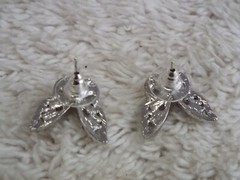 Silvertone Rhinestone Butterfly Pierced Earrings (F6)