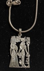 Vtg 925 Pharaonic Egyptian Revival Pendent Isis & Nefertari AGI Italian Chain