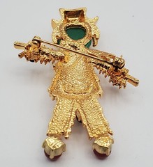 JBK Brooch 2.5in Gold Tone Glass Cabochons Scarecrow Camrose  Kross MCM Repro