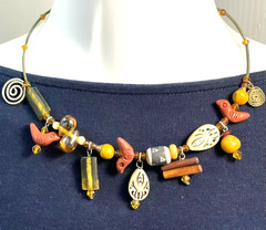 Southwestern Style Fetish Choker Necklace Birds Tribal Folk Art Boho Memory Wire