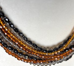 VTG Vendome Torsade 10 Strand Varied Shape Amber Black Gray Bead Necklace WOW