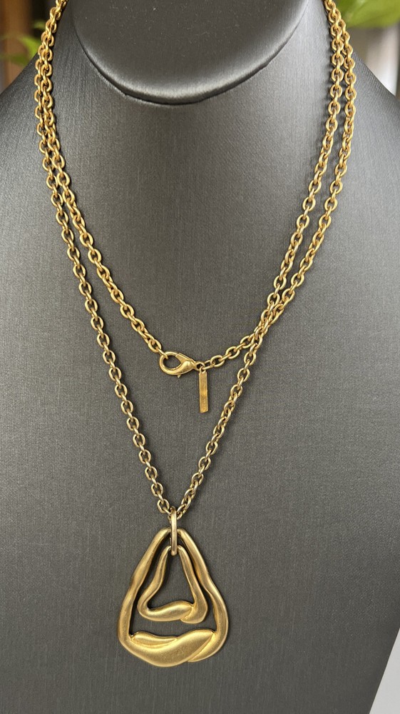 Vintage 90s Casual Corner Abstract Pendant Gold Tone 36” Chain Necklace