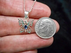 Vintage-Sterling Silver Butterfly Open Work w/Stones Slide & Sterling Chain