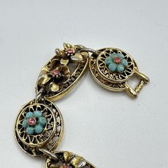 Vintage ART Arthur Pepper Gold Tone Bracelet Filigree Rhinestones Flowers Signed