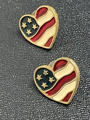 AVON Signed Vintage Heart American Flag Red White & Blue Earrings