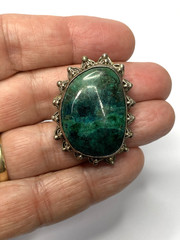 Vintage Israel 835 Eilat Green Oval Stone Pendant Brooch/Pin 1.5″ x 1.25″